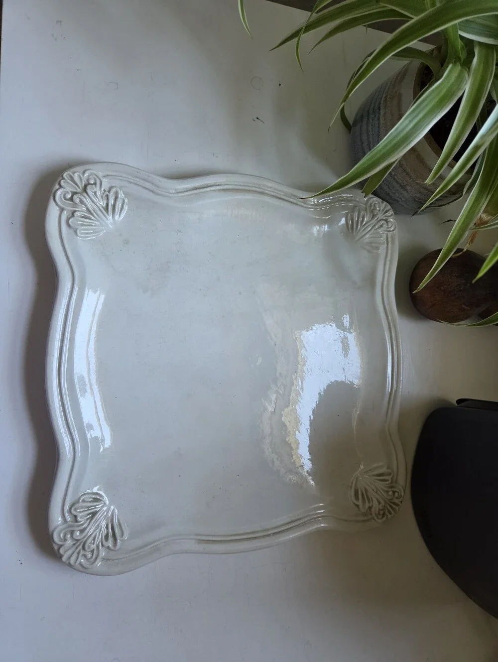 1 Vietri Antico Bianco Square Salad Dinner Plate White